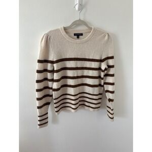 Banana Republic Striped Alpaca Wool Blend Sweater Cream Brown Size Medium